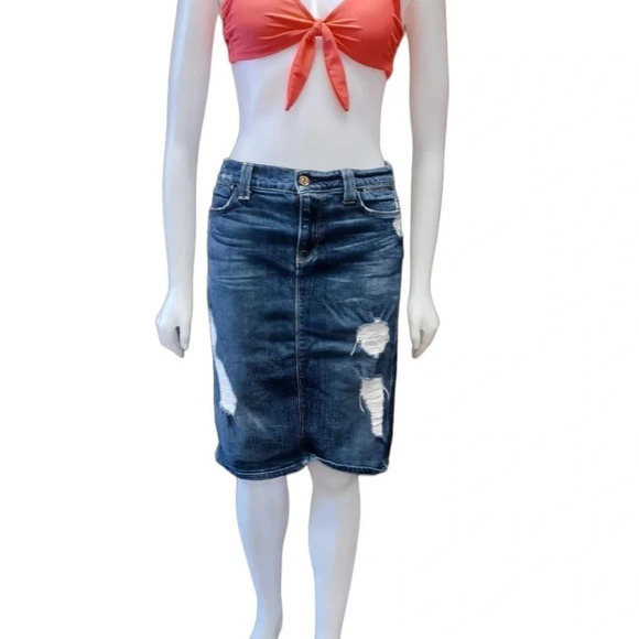 7 for all mankind Distressed Medium Wash Denim Pencil Skirt  Size 29 - Picture 2 of 11